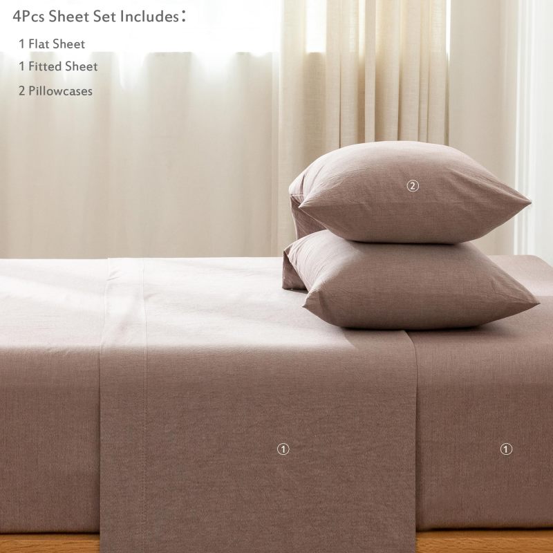 1   MooMee Bedding Sheet Set 100% Washed Cotton Linen Like Textured Breathable Durable Soft Comfy (Dark Grey, King)