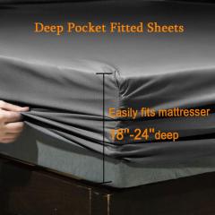 Bed Sheet Set Super Soft Microfiber 1800 Thread Count Luxury Egyptian Sheets Fit 18-24 Inch Deep Pocket Mattress Wrinkle-6 Piece (Dark Grey, Queen)