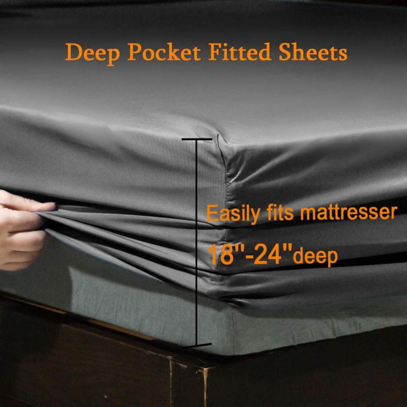 Bed Sheet Set Super Soft Microfiber 1800 Thread Count Luxury Egyptian Sheets Fit 18-24 Inch Deep Pocket Mattress Wrinkle-6 Piece (Dark Grey, Queen)