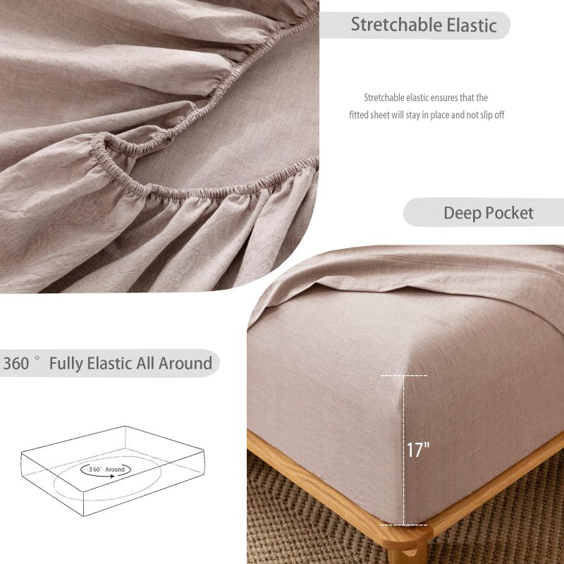 1   MooMee Bedding Sheet Set 100% Washed Cotton Linen Like Textured Breathable Durable Soft Comfy (Dark Grey, King)