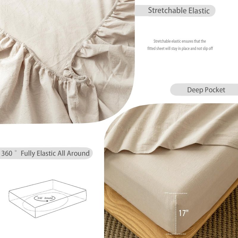 1   MooMee Bedding Sheet Set 100% Washed Cotton Linen Like Textured Breathable Durable Soft Comfy (Dark Grey, King)