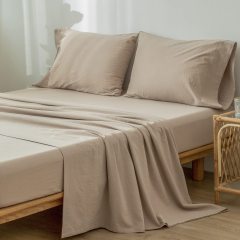 1   MooMee Bedding Sheet Set 100% Washed Cotton Linen Like Textured Breathable Durable Soft Comfy (Dark Grey, King)