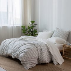 1   MooMee Bedding Sheet Set 100% Washed Cotton Linen Like Textured Breathable Durable Soft Comfy (Dark Grey, King)