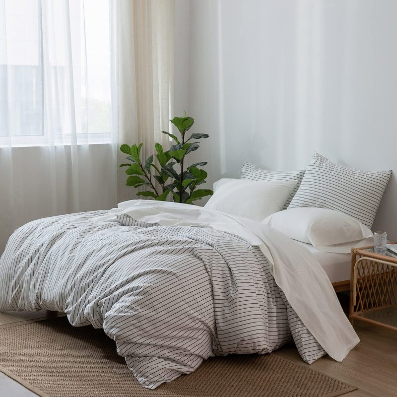 1   MooMee Bedding Sheet Set 100% Washed Cotton Linen Like Textured Breathable Durable Soft Comfy (Dark Grey, King)