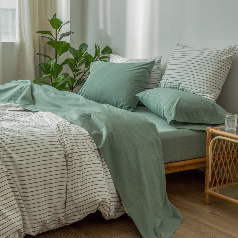 改MooMee Bedding Sheet Set 100% Washed Cotton Linen Like Textured Breathable Durable Soft Comfy (Dark Grey, King)