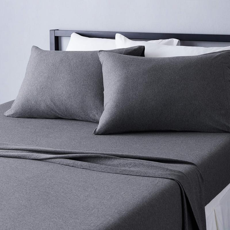 Cotton Jersey 4-Piece Bed Sheet Set, Queen, White, Solid