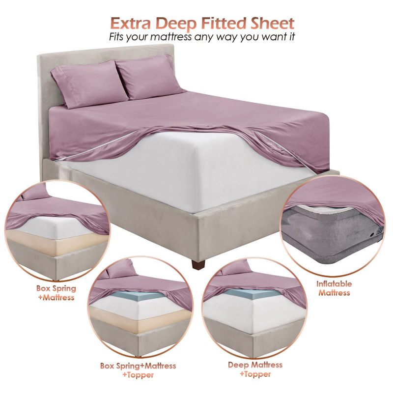 1Extra Deep Pocket King Size Sheets Sets - Fits Mattress 18-24 Inches Deep - Extra Deep Pocket Sheets - 6 Piece King Size Sheets - King Sheets Deep Pocket - Grey Sheets