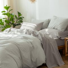 1   MooMee Bedding Sheet Set 100% Washed Cotton Linen Like Textured Breathable Durable Soft Comfy (Dark Grey, King)