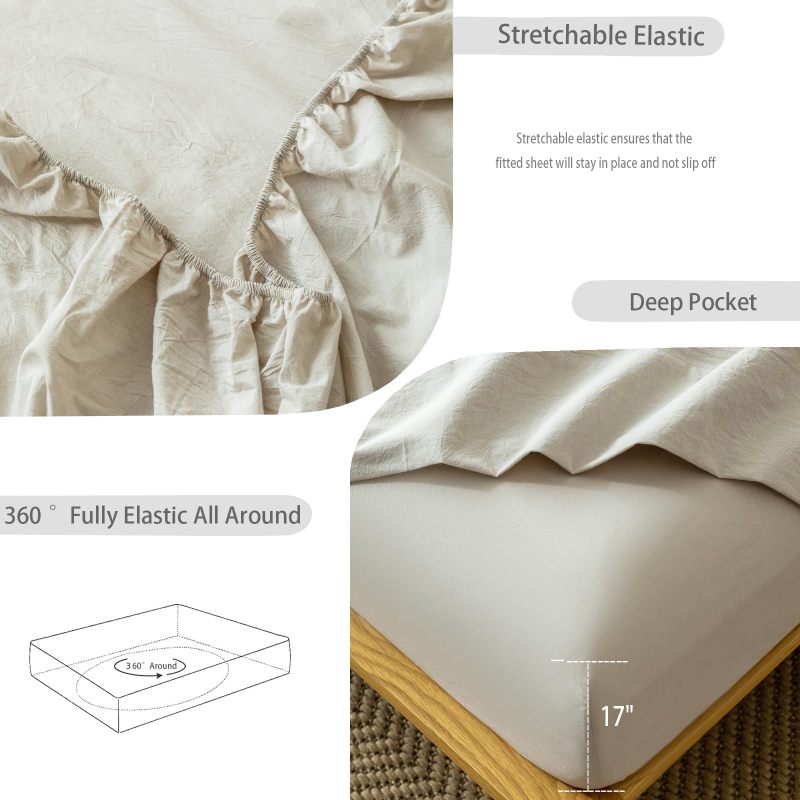 1   MooMee Bedding Sheet Set 100% Washed Cotton Linen Like Textured Breathable Durable Soft Comfy (Dark Grey, King)