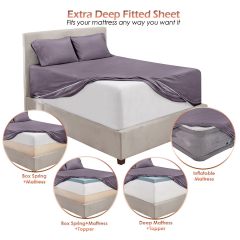 1Extra Deep Pocket King Size Sheets Sets - Fits Mattress 18-24 Inches Deep - Extra Deep Pocket Sheets - 6 Piece King Size Sheets - King Sheets Deep Pocket - Grey Sheets