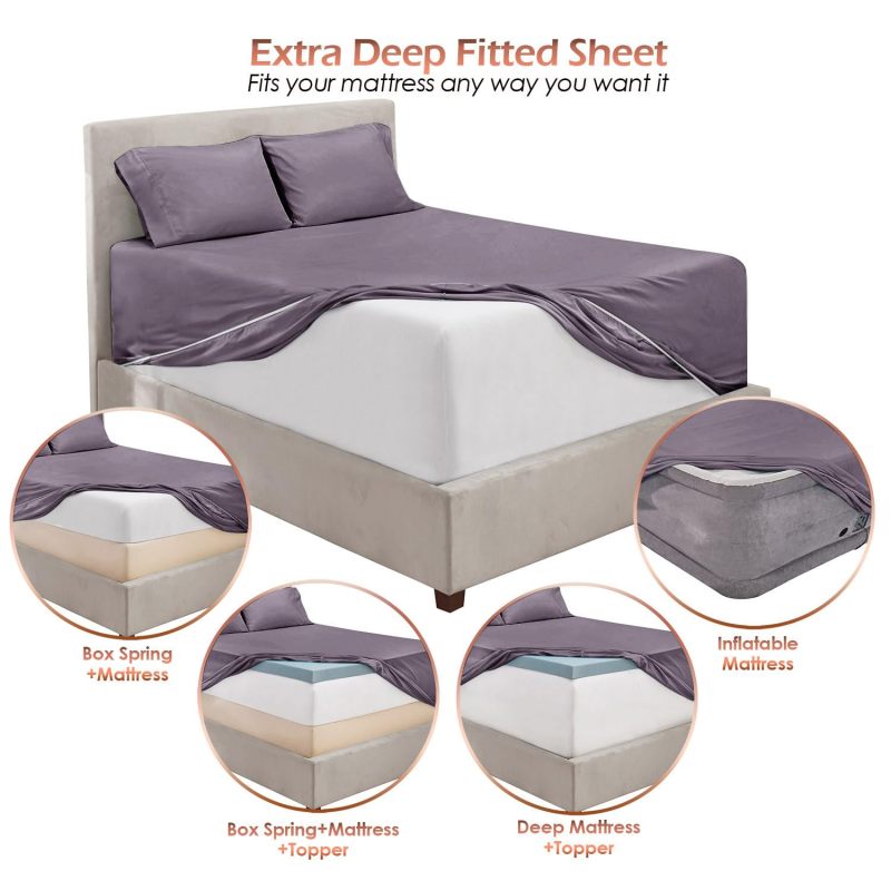 1Extra Deep Pocket King Size Sheets Sets - Fits Mattress 18-24 Inches Deep - Extra Deep Pocket Sheets - 6 Piece King Size Sheets - King Sheets Deep Pocket - Grey Sheets