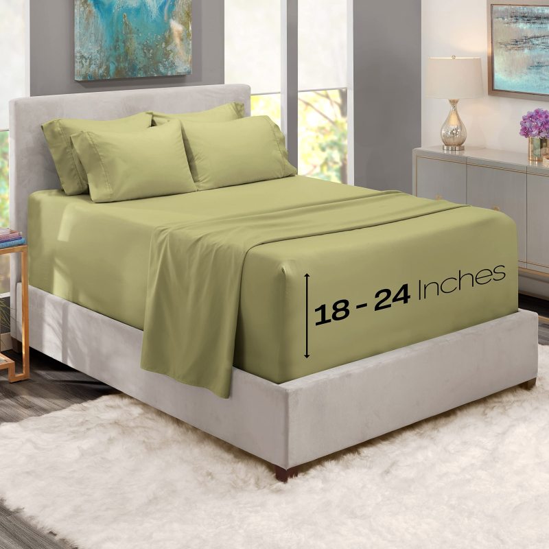 1Extra Deep Pocket King Size Sheets Sets - Fits Mattress 18-24 Inches Deep - Extra Deep Pocket Sheets - 6 Piece King Size Sheets - King Sheets Deep Pocket - Grey Sheets