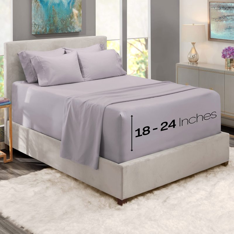 1Extra Deep Pocket King Size Sheets Sets - Fits Mattress 18-24 Inches Deep - Extra Deep Pocket Sheets - 6 Piece King Size Sheets - King Sheets Deep Pocket - Grey Sheets
