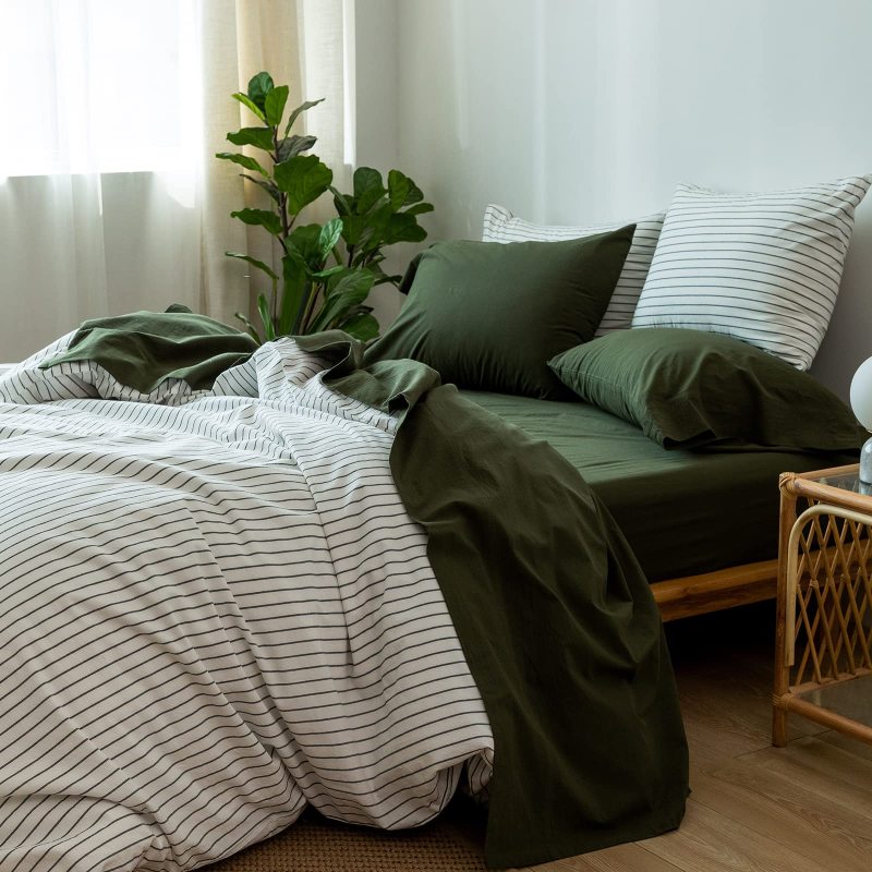 1   MooMee Bedding Sheet Set 100% Washed Cotton Linen Like Textured Breathable Durable Soft Comfy (Dark Grey, King)