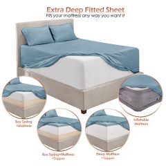 1Extra Deep Pocket King Size Sheets Sets - Fits Mattress 18-24 Inches Deep - Extra Deep Pocket Sheets - 6 Piece King Size Sheets - King Sheets Deep Pocket - Grey Sheets