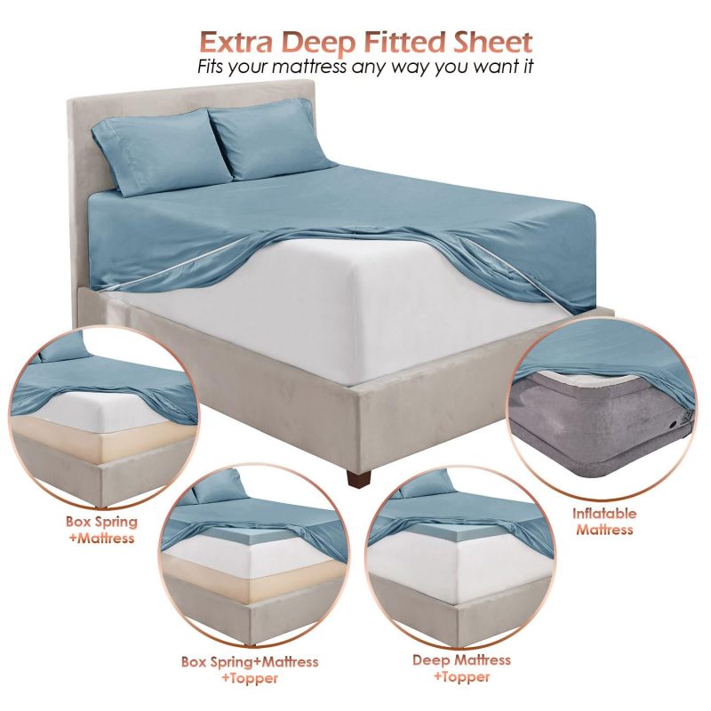 1Extra Deep Pocket King Size Sheets Sets - Fits Mattress 18-24 Inches Deep - Extra Deep Pocket Sheets - 6 Piece King Size Sheets - King Sheets Deep Pocket - Grey Sheets