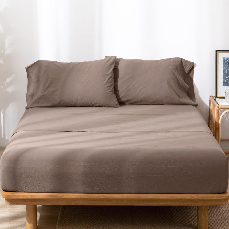 1   MooMee Bedding Sheet Set 100% Washed Cotton Linen Like Textured Breathable Durable Soft Comfy (Dark Grey, King)