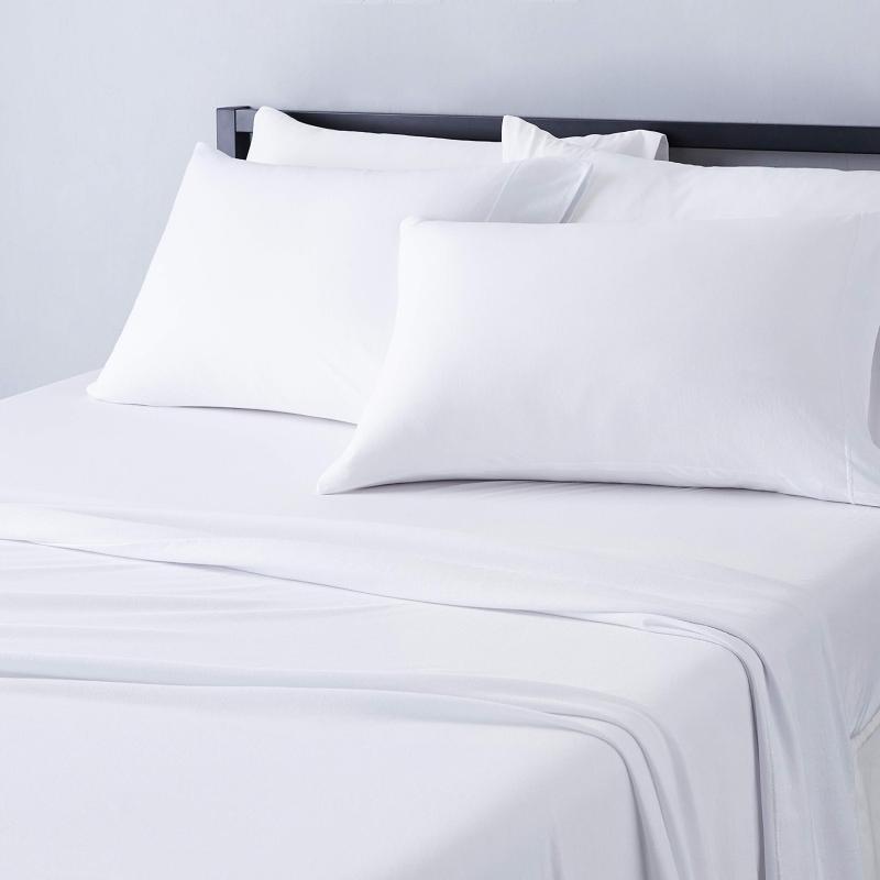 Cotton Jersey 4-Piece Bed Sheet Set, Queen, White, Solid