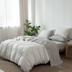 1   MooMee Bedding Sheet Set 100% Washed Cotton Linen Like Textured Breathable Durable Soft Comfy (Dark Grey, King)
