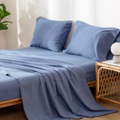 1   MooMee Bedding Sheet Set 100% Washed Cotton Linen Like Textured Breathable Durable Soft Comfy (Dark Grey, King)