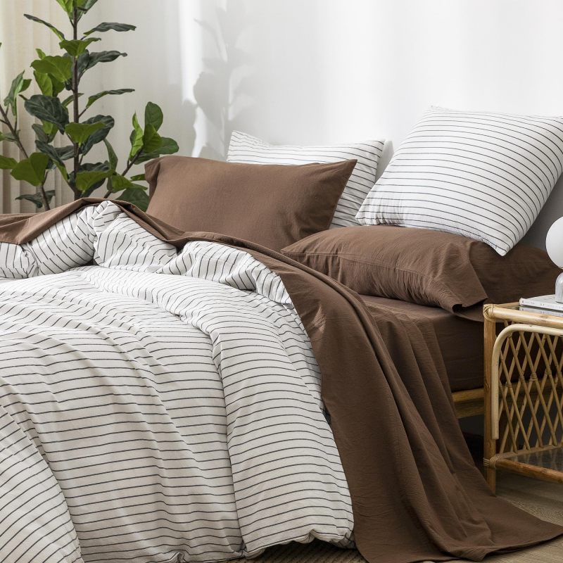 1   MooMee Bedding Sheet Set 100% Washed Cotton Linen Like Textured Breathable Durable Soft Comfy (Dark Grey, King)