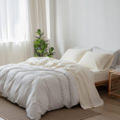 1   MooMee Bedding Sheet Set 100% Washed Cotton Linen Like Textured Breathable Durable Soft Comfy (Dark Grey, King)