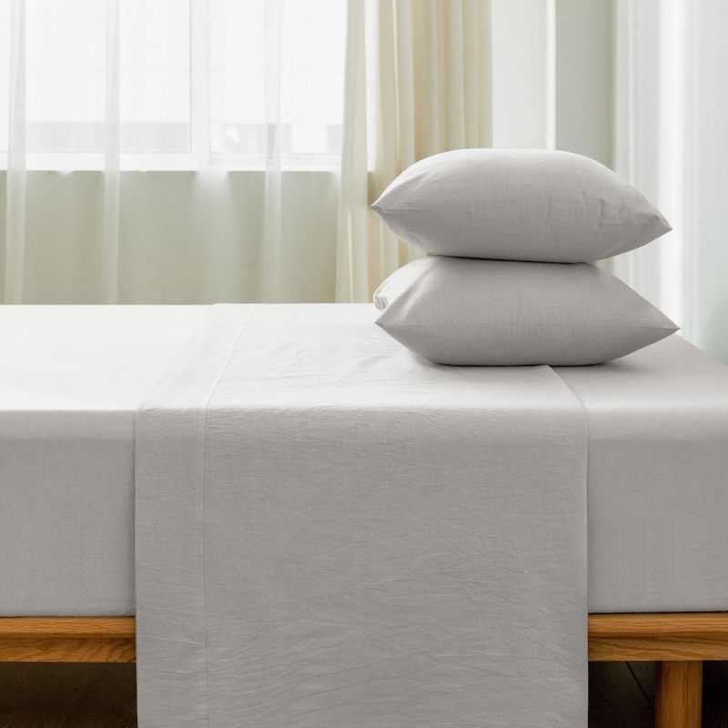 1   MooMee Bedding Sheet Set 100% Washed Cotton Linen Like Textured Breathable Durable Soft Comfy (Dark Grey, King)
