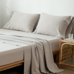 1   MooMee Bedding Sheet Set 100% Washed Cotton Linen Like Textured Breathable Durable Soft Comfy (Dark Grey, King)