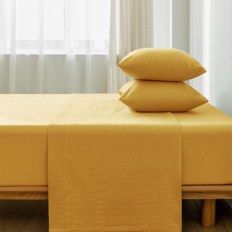 1   MooMee Bedding Sheet Set 100% Washed Cotton Linen Like Textured Breathable Durable Soft Comfy (Dark Grey, King)