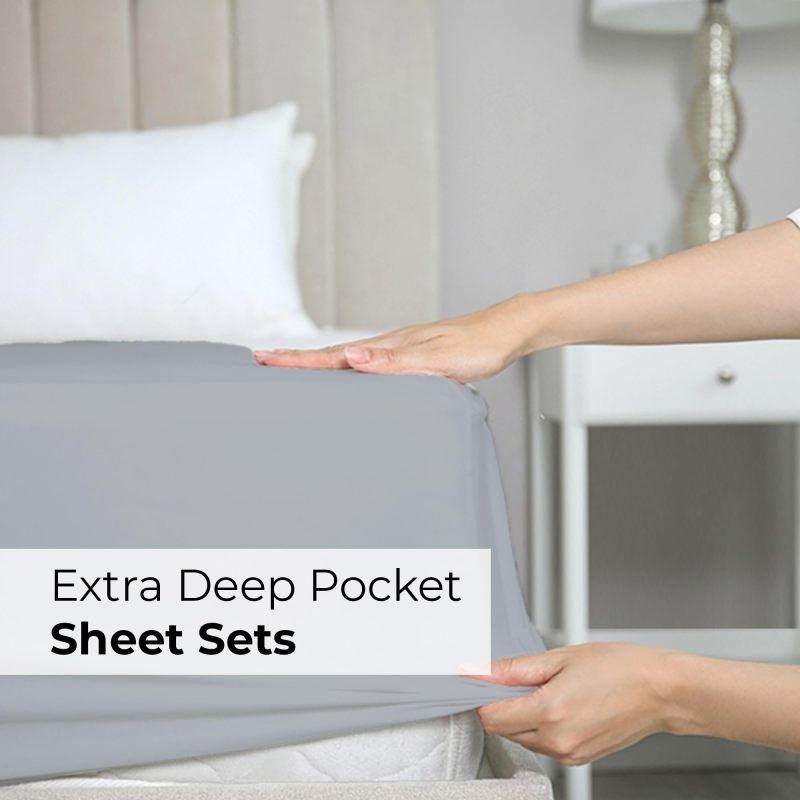 1Extra Deep Pocket King Size Sheets Sets - Fits Mattress 18-24 Inches Deep - Extra Deep Pocket Sheets - 6 Piece King Size Sheets - King Sheets Deep Pocket - Grey Sheets