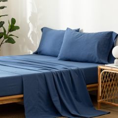 1   MooMee Bedding Sheet Set 100% Washed Cotton Linen Like Textured Breathable Durable Soft Comfy (Dark Grey, King)