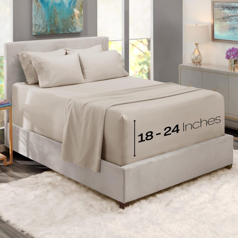 1Extra Deep Pocket King Size Sheets Sets - Fits Mattress 18-24 Inches Deep - Extra Deep Pocket Sheets - 6 Piece King Size Sheets - King Sheets Deep Pocket - Grey Sheets
