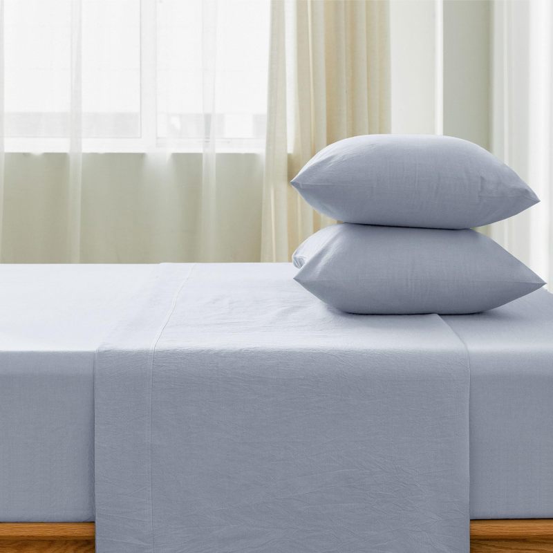 1   MooMee Bedding Sheet Set 100% Washed Cotton Linen Like Textured Breathable Durable Soft Comfy (Dark Grey, King)