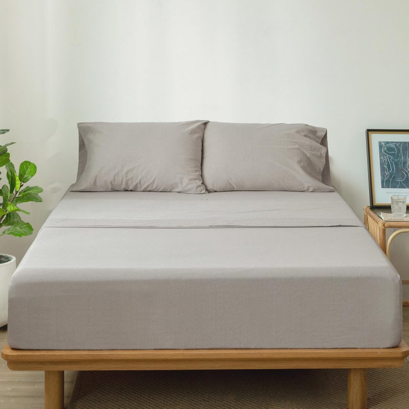 1   MooMee Bedding Sheet Set 100% Washed Cotton Linen Like Textured Breathable Durable Soft Comfy (Dark Grey, King)