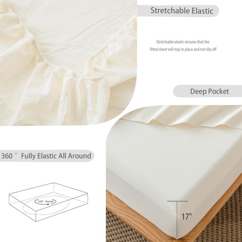 1   MooMee Bedding Sheet Set 100% Washed Cotton Linen Like Textured Breathable Durable Soft Comfy (Dark Grey, King)