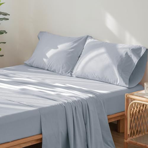 1   MooMee Bedding Sheet Set 100% Washed Cotton Linen Like Textured Breathable Durable Soft Comfy (Dark Grey, King)