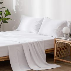 1   MooMee Bedding Sheet Set 100% Washed Cotton Linen Like Textured Breathable Durable Soft Comfy (Dark Grey, King)