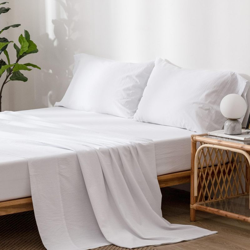 1   MooMee Bedding Sheet Set 100% Washed Cotton Linen Like Textured Breathable Durable Soft Comfy (Dark Grey, King)