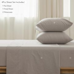 1   MooMee Bedding Sheet Set 100% Washed Cotton Linen Like Textured Breathable Durable Soft Comfy (Dark Grey, King)