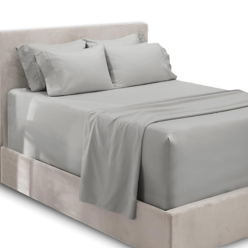 1Extra Deep Pocket King Size Sheets Sets - Fits Mattress 18-24 Inches Deep - Extra Deep Pocket Sheets - 6 Piece King Size Sheets - King Sheets Deep Pocket - Grey Sheets