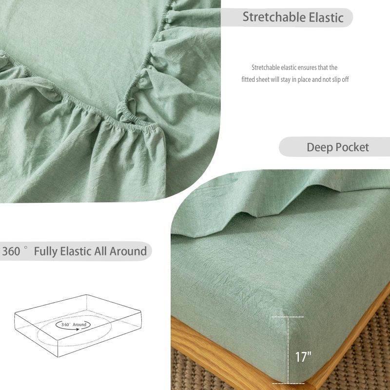改MooMee Bedding Sheet Set 100% Washed Cotton Linen Like Textured Breathable Durable Soft Comfy (Dark Grey, King)