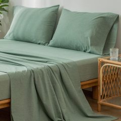 1   MooMee Bedding Sheet Set 100% Washed Cotton Linen Like Textured Breathable Durable Soft Comfy (Dark Grey, King)