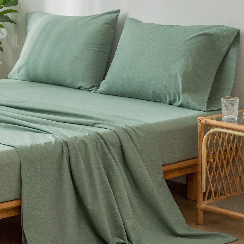 1   MooMee Bedding Sheet Set 100% Washed Cotton Linen Like Textured Breathable Durable Soft Comfy (Dark Grey, King)