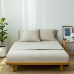 1   MooMee Bedding Sheet Set 100% Washed Cotton Linen Like Textured Breathable Durable Soft Comfy (Dark Grey, King)