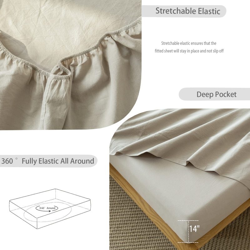 1   MooMee Bedding Sheet Set 100% Washed Cotton Linen Like Textured Breathable Durable Soft Comfy (Dark Grey, King)