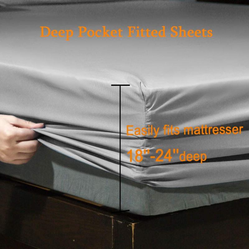 Bed Sheet Set Super Soft Microfiber 1800 Thread Count Luxury Egyptian Sheets Fit 18-24 Inch Deep Pocket Mattress Wrinkle-6 Piece (Dark Grey, Queen)