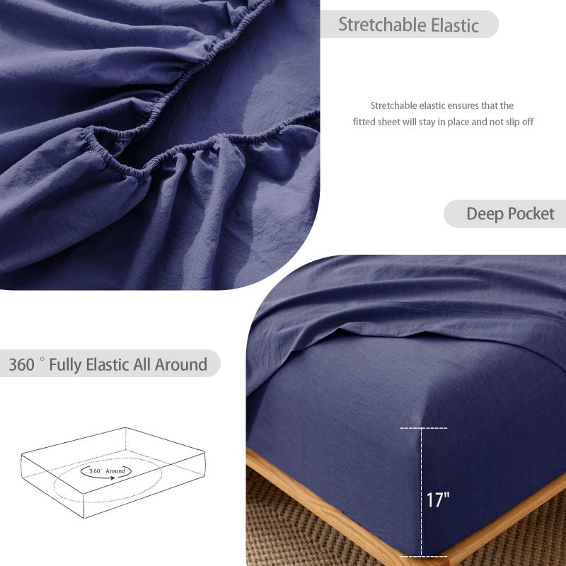 改MooMee Bedding Sheet Set 100% Washed Cotton Linen Like Textured Breathable Durable Soft Comfy (Dark Grey, King)