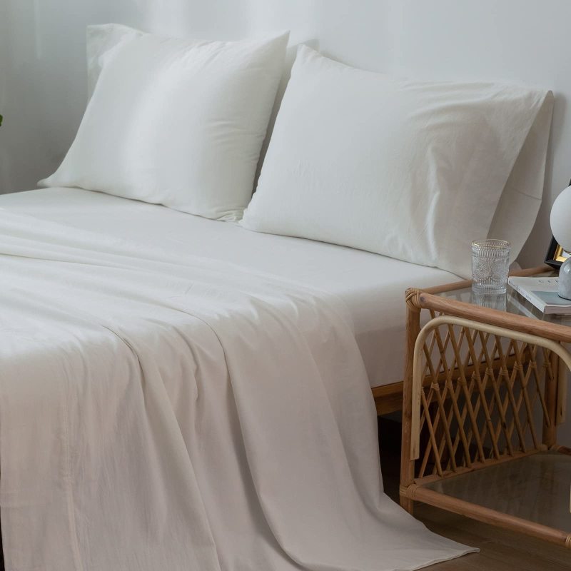 1   MooMee Bedding Sheet Set 100% Washed Cotton Linen Like Textured Breathable Durable Soft Comfy (Dark Grey, King)
