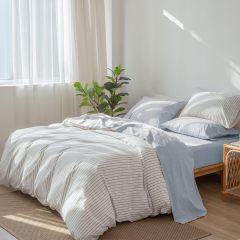 1   MooMee Bedding Sheet Set 100% Washed Cotton Linen Like Textured Breathable Durable Soft Comfy (Dark Grey, King)