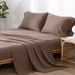 1   MooMee Bedding Sheet Set 100% Washed Cotton Linen Like Textured Breathable Durable Soft Comfy (Dark Grey, King)